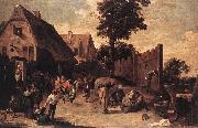 TENIERS, David the Younger Peasants Dancing outside an Inn wt china oil painting artist
